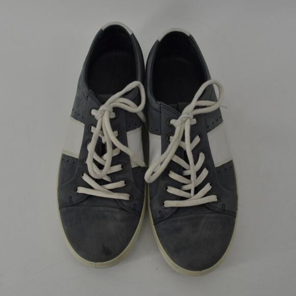 ECCO Soft Gray-Blue White Sneakers Lace Up Mens Leather SZ 7 - Picture 7 of 10